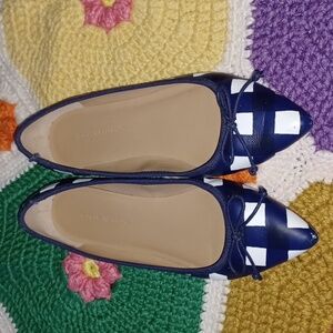 Banana Republic Women’s Ballet Flats Shoes Pointy Toe Blue White plaid Size 7.5